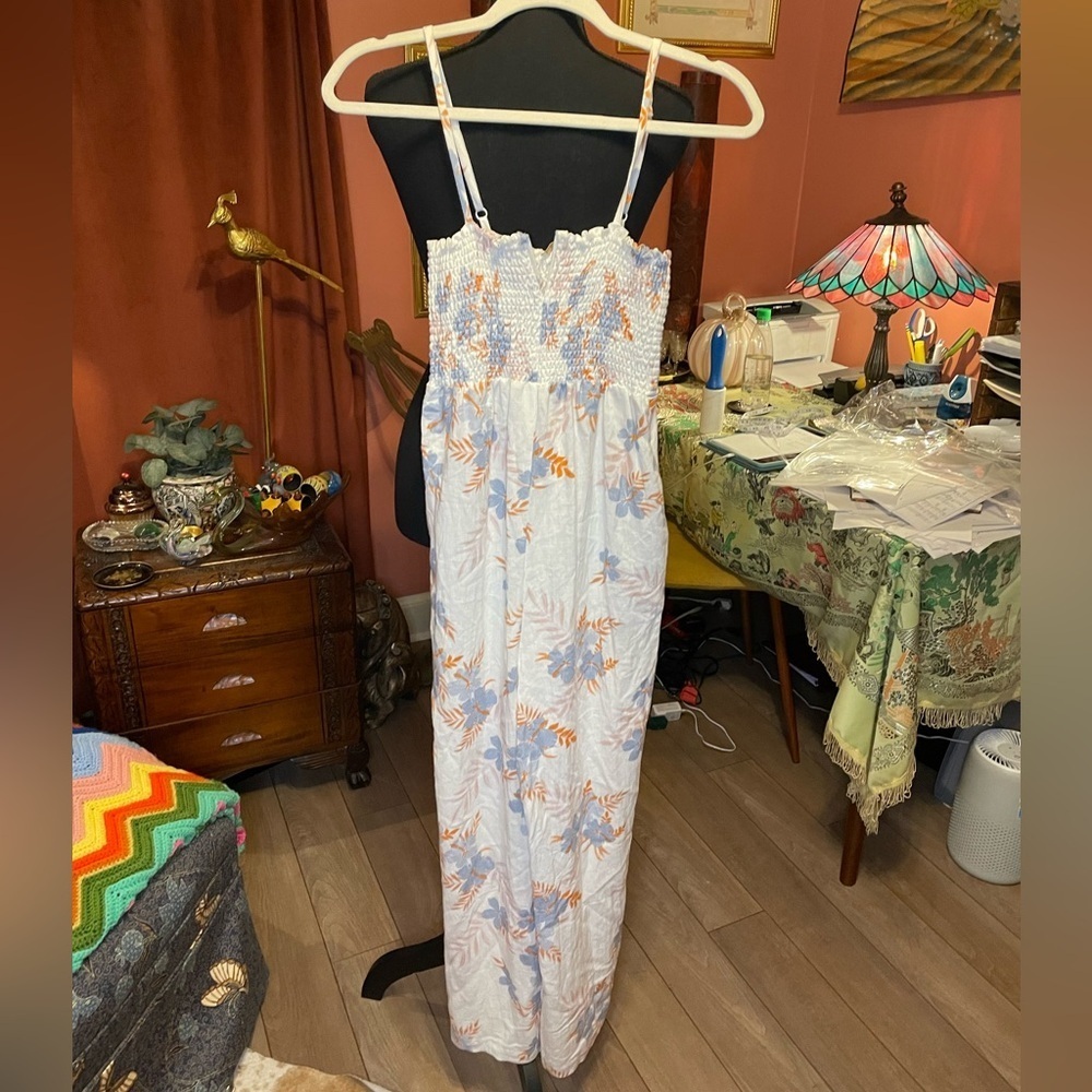 New With Tags Karlie white smocked top white floral jumpsuit. Small. Retail $88